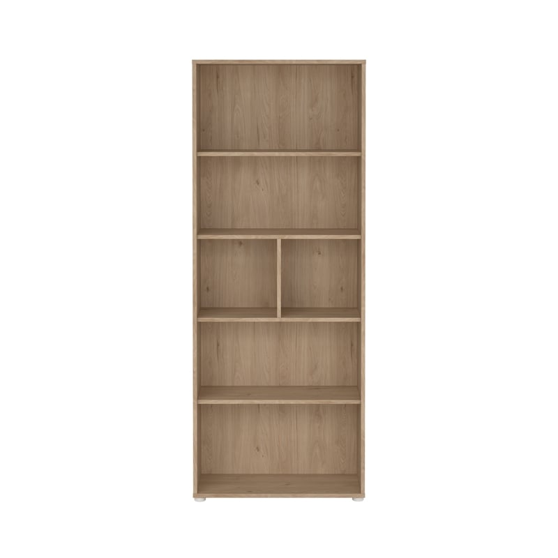 Pemberly Row Adjustable 6 Shelf Bookcase Open Storage Bookshelf in Hickory