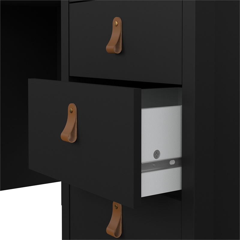 Pemberly Row Home Office Writing Desk with 3 Storage Drawers in Black Matte