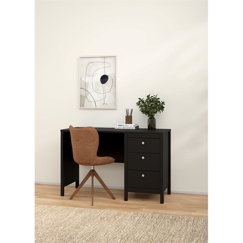 Pemberly Row Home Office Writing Desk with 3 Storage Drawers in Black Matte