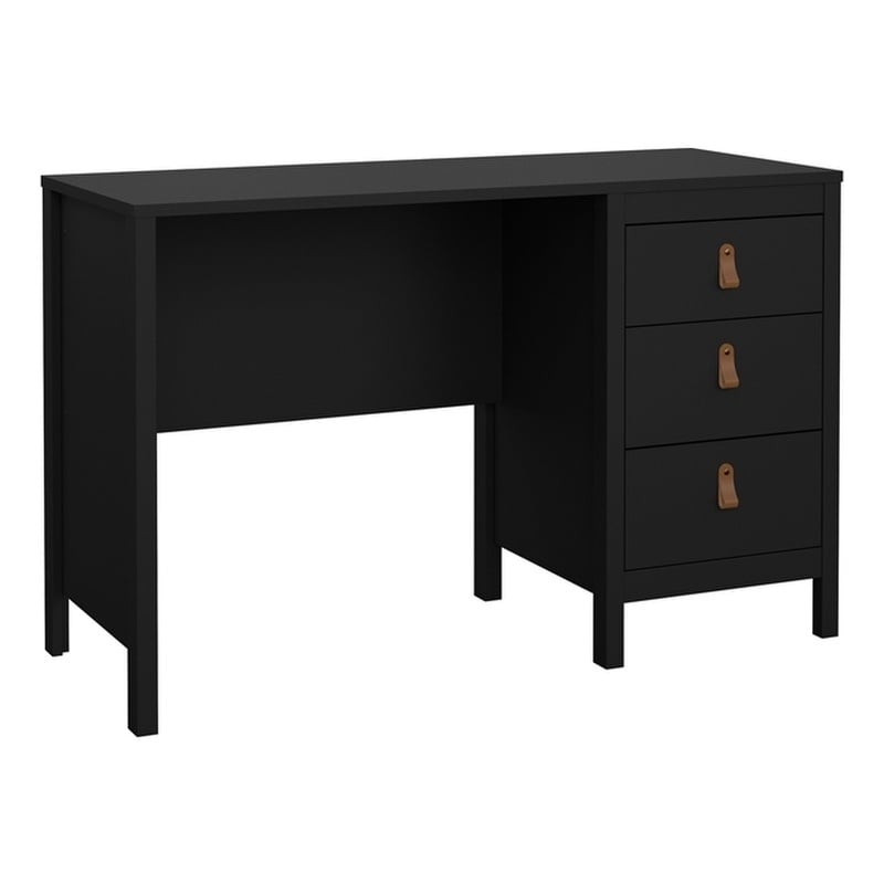 Pemberly Row Home Office Writing Desk with 3 Storage Drawers in Black Matte
