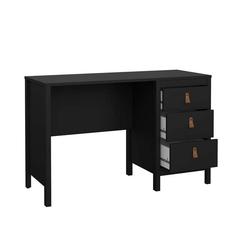 Pemberly Row Home Office Writing Desk with 3 Storage Drawers in Black Matte