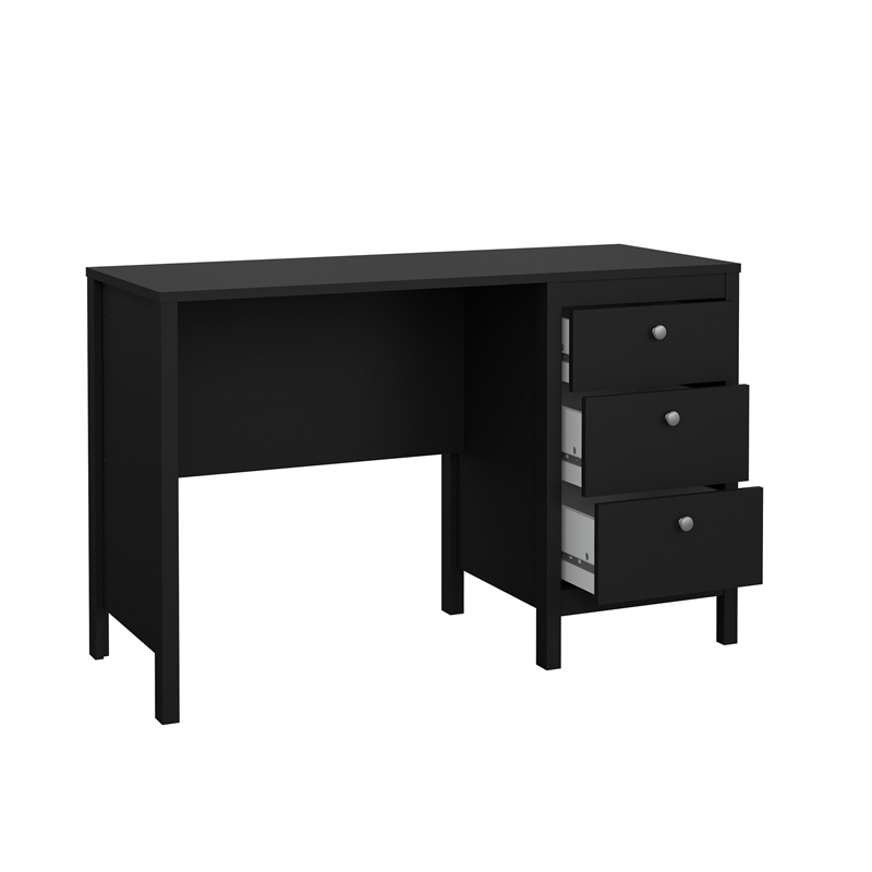 Pemberly Row Home Office Writing Desk with 3 Storage Drawers in Black Matte