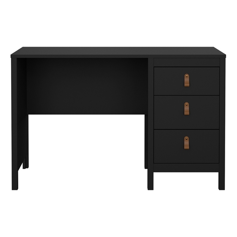 Pemberly Row Home Office Writing Desk with 3 Storage Drawers in Black Matte