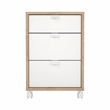 Pemberly Row Mobile Cabinet with 3 Drawers and casters in Hickory and White