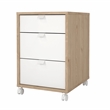 Pemberly Row Mobile Cabinet with 3 Drawers and casters in Hickory and White