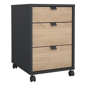Pemberly Row Mobile Cabinet with 3 Drawers in Matte Grey and Jackson Hickory