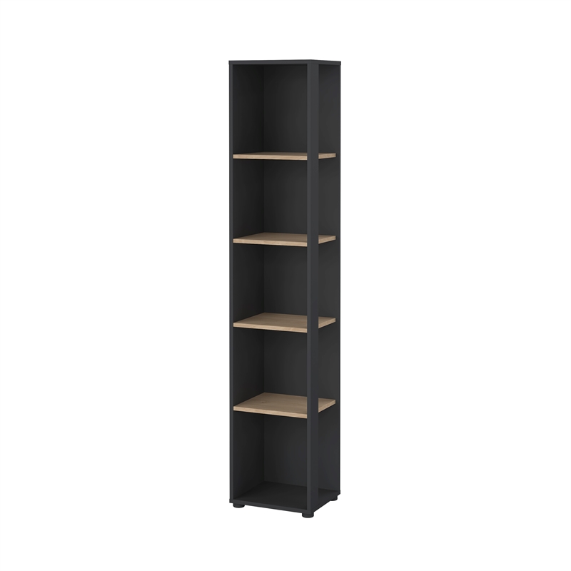 Pemberly Row Tall Open Storage 5 Shelf Bookcase in Matte Grey & Jackson Hickory
