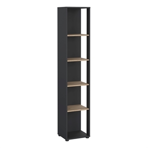 Pemberly Row Tall Open Storage 5 Shelf Bookcase in Matte Grey & Jackson Hickory