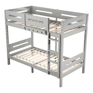 Pemberly Row Transitional Wooden Frame Twin over Twin Bunk Bed in Gray