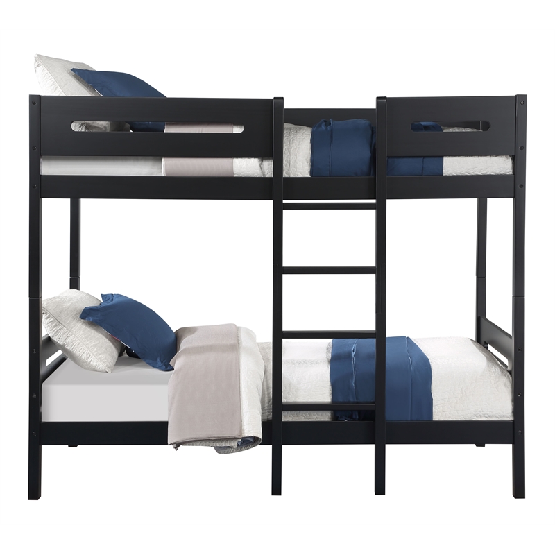 Pemberly Row Transitional Wooden Frame Twin over Twin Bunk Bed in Black