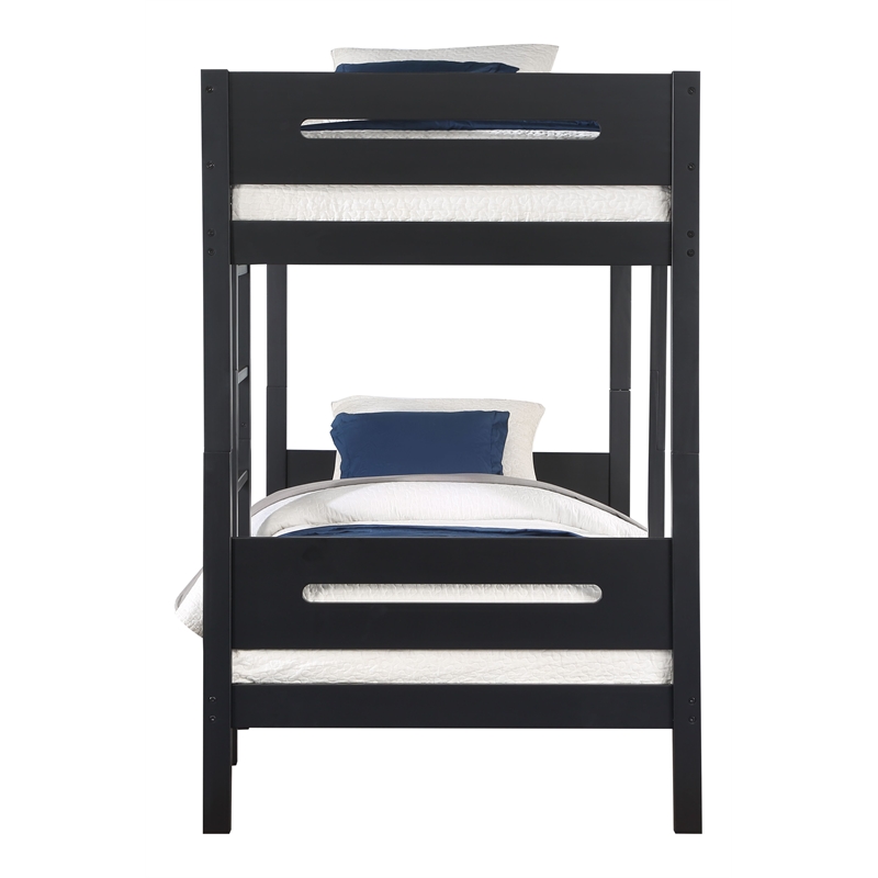 Pemberly Row Transitional Wooden Frame Twin over Twin Bunk Bed in Black