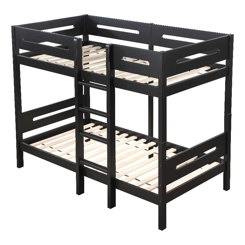 Pemberly Row Transitional Wooden Frame Twin over Twin Bunk Bed in Black