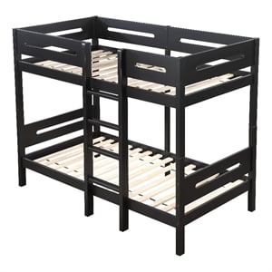 Pemberly Row Transitional Wooden Frame Twin over Twin Bunk Bed in Black