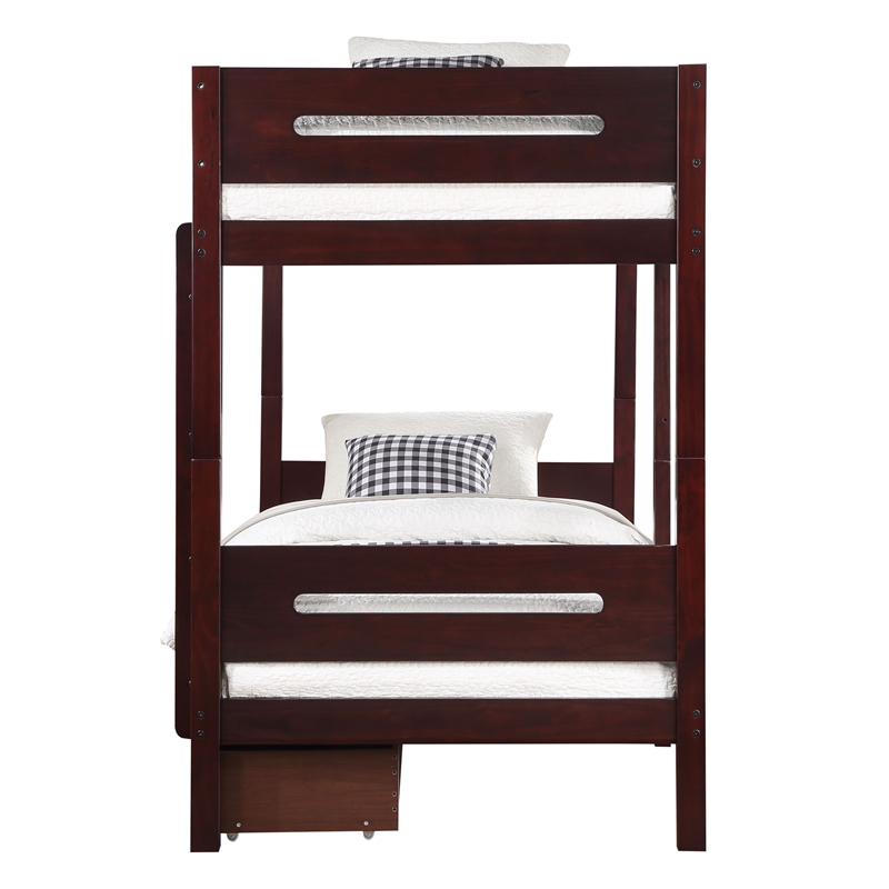 Pemberly Row Transitional Wooden Frame Twin over Twin Bunk Bed in Espresso