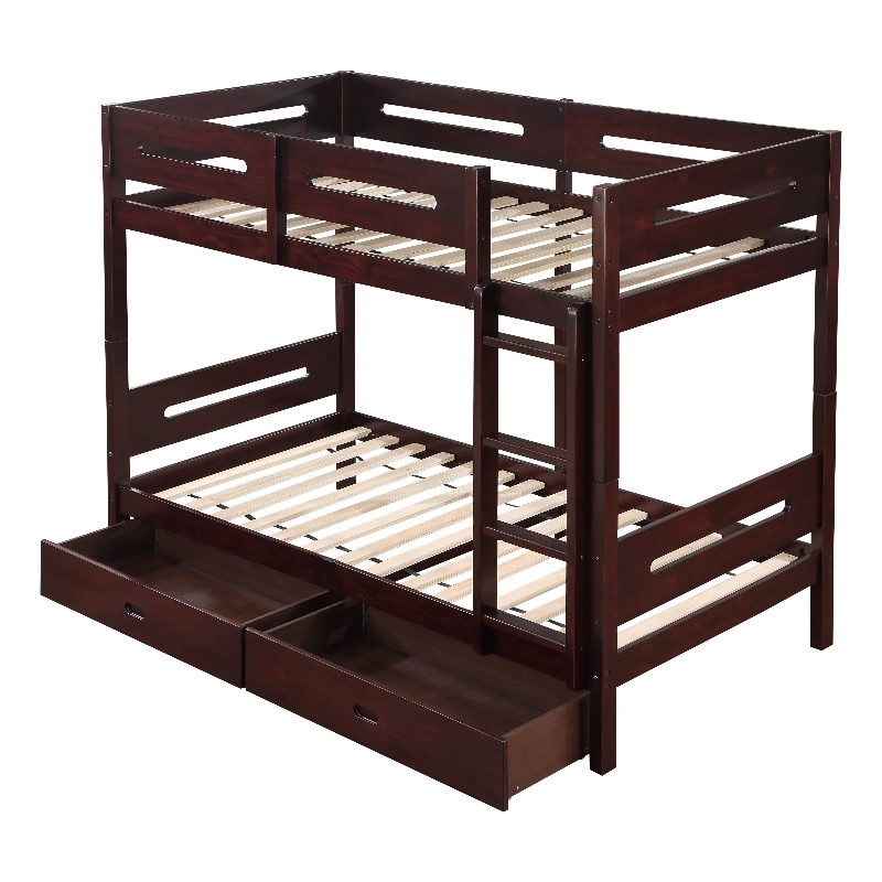 Pemberly Row Transitional Wooden Frame Twin over Twin Bunk Bed in Espresso