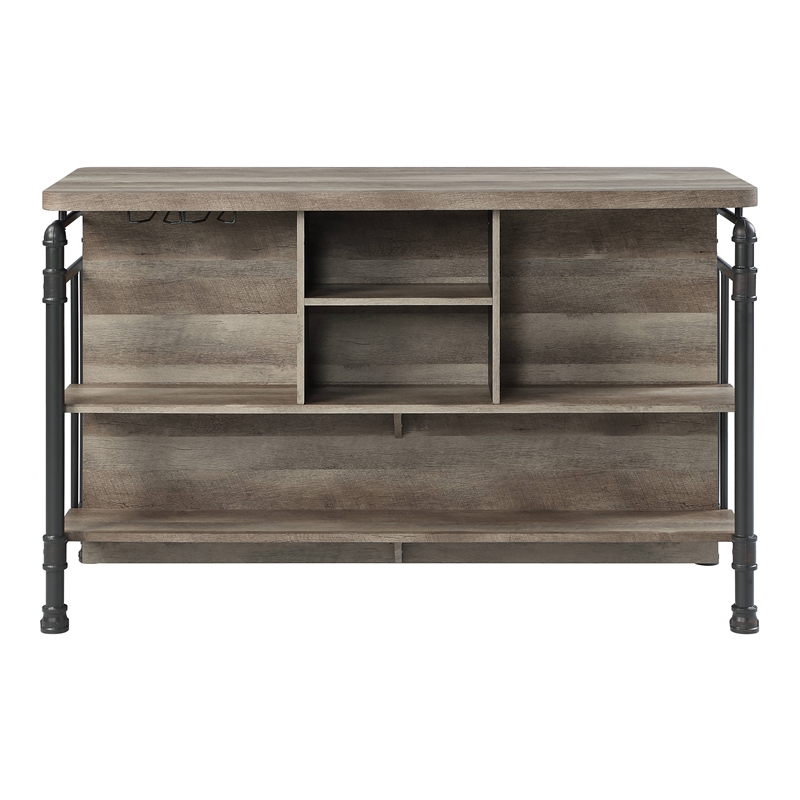 Pemberly Row Wooden 5 Shelves Kitchen Island in Antique Oak and Sandy Gray