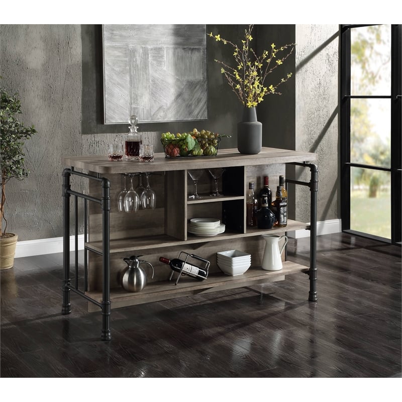 Pemberly Row Wooden 5 Shelves Kitchen Island in Antique Oak and Sandy Gray