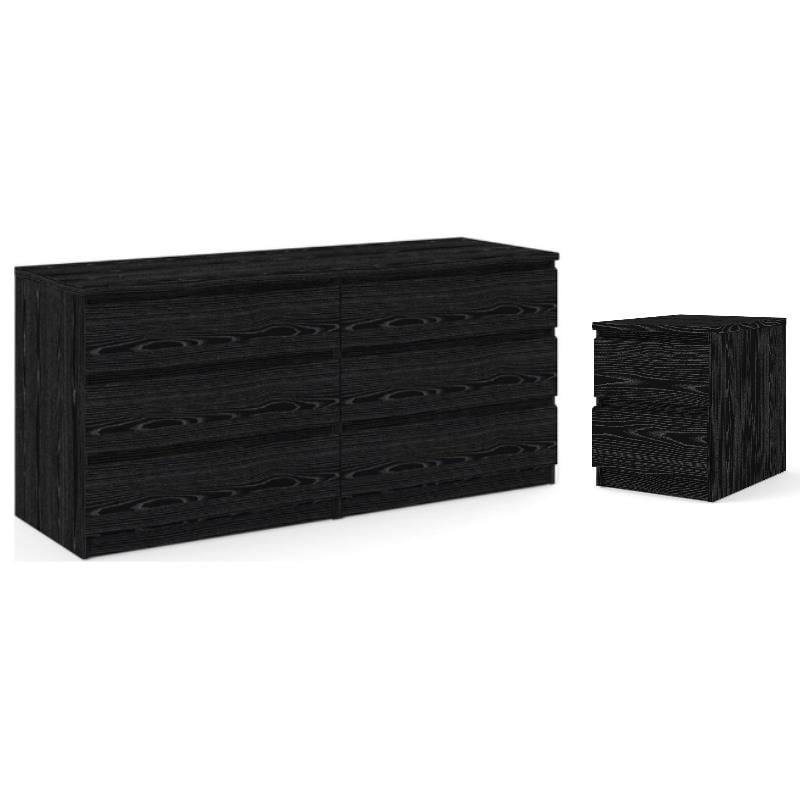 Pemberly Row 2-Piece Set with Dresser and Nightstand with Drawers in Black