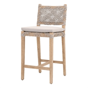 Pemberly Row Woven Costal 28&quot Fabric Counter Stool in Gray Finish