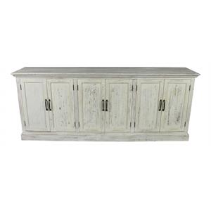Pemberly Row 91&quot Solid Wood Beach Holmes Sideboard in Antique White