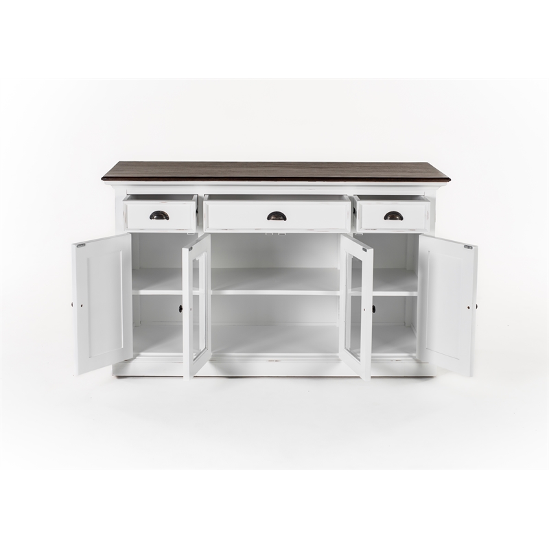 Pemberly Row Buffet with 4 Doors 3 Drawers Solid Wood in White and Brown