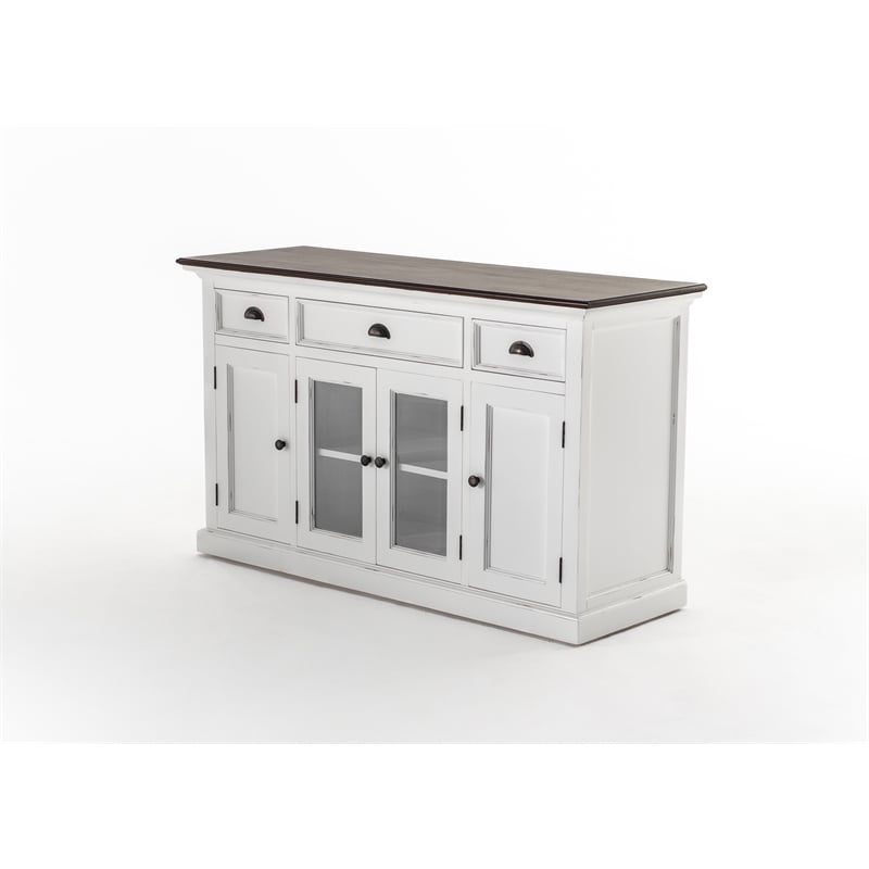 Pemberly Row Buffet with 4 Doors 3 Drawers Solid Wood in White and Brown