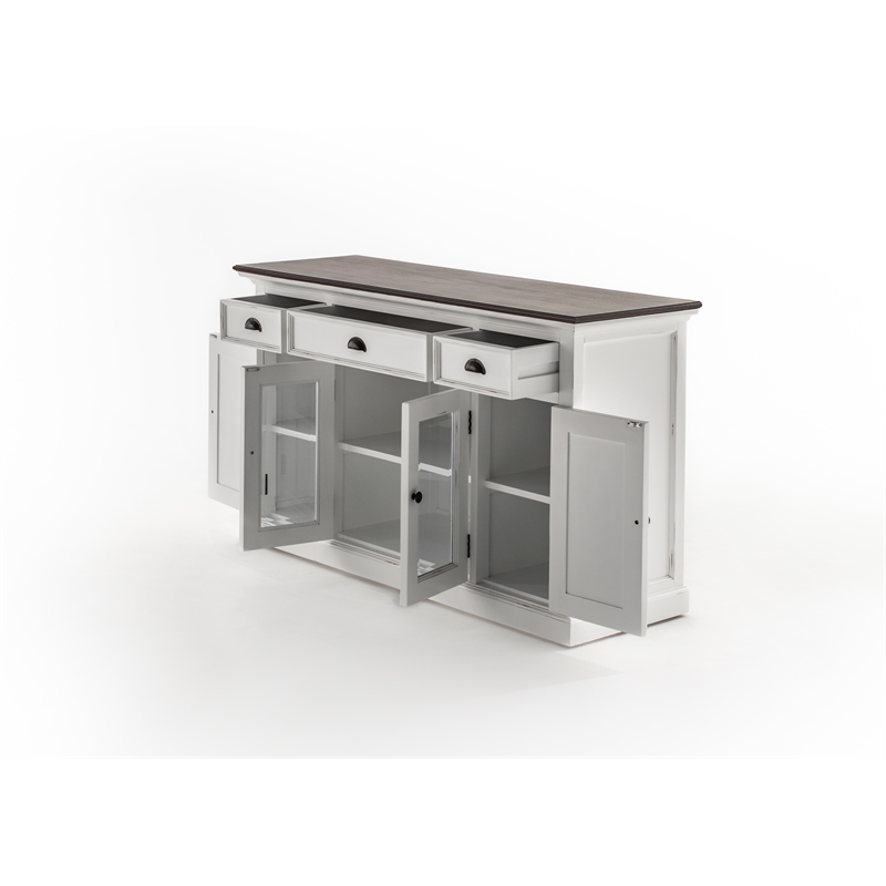 Pemberly Row Buffet with 4 Doors 3 Drawers Solid Wood in White and Brown