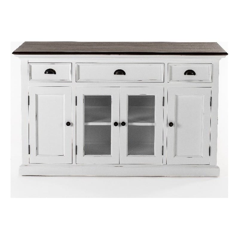 Pemberly Row Buffet with 4 Doors 3 Drawers Solid Wood in White and Brown