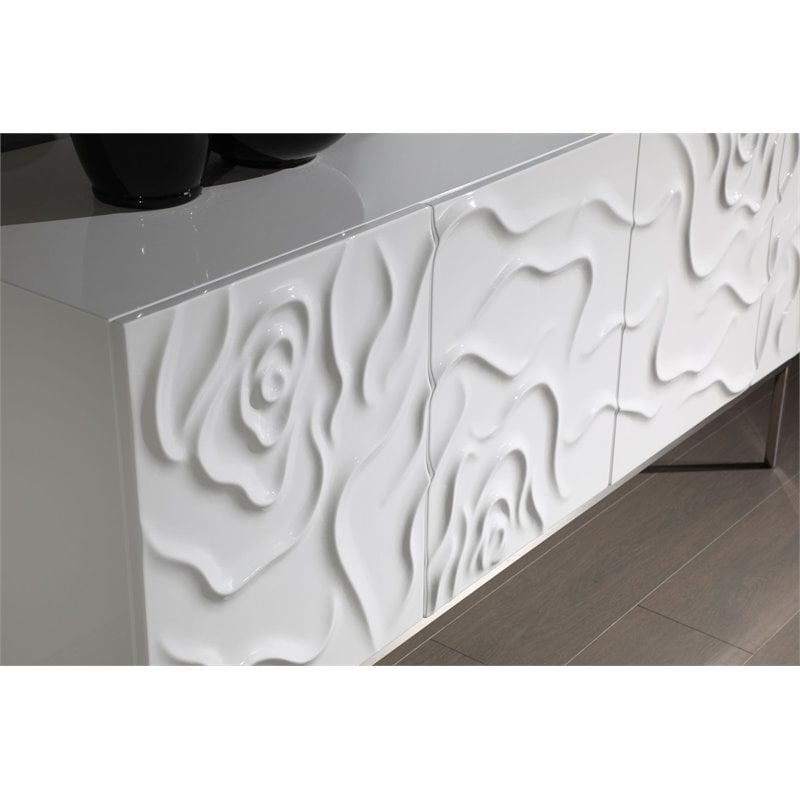 Pemberly Row Modern MDF Wood & Stainless Steel Buffet in High Gloss White
