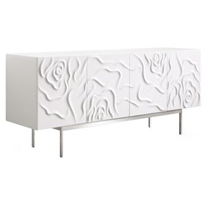 Pemberly Row Modern MDF Wood & Stainless Steel Buffet in High Gloss White