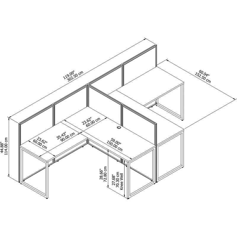 Pemberly Row 2 Person L Shaped Desk with 45H Panels in White - Engineered Wood