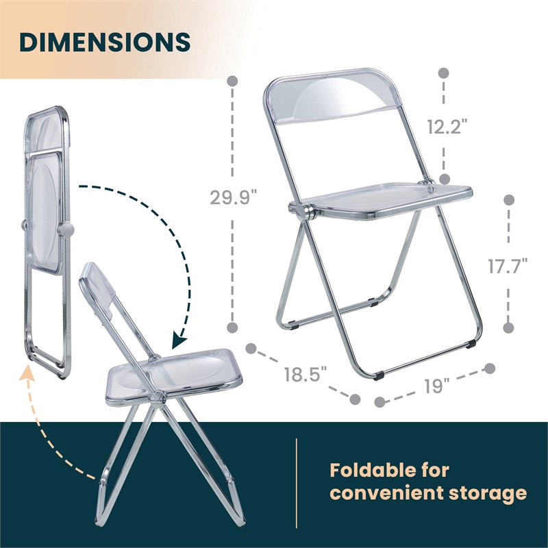 Pemberly Row Acrylic Folding Chair With Metal Frame in Clear