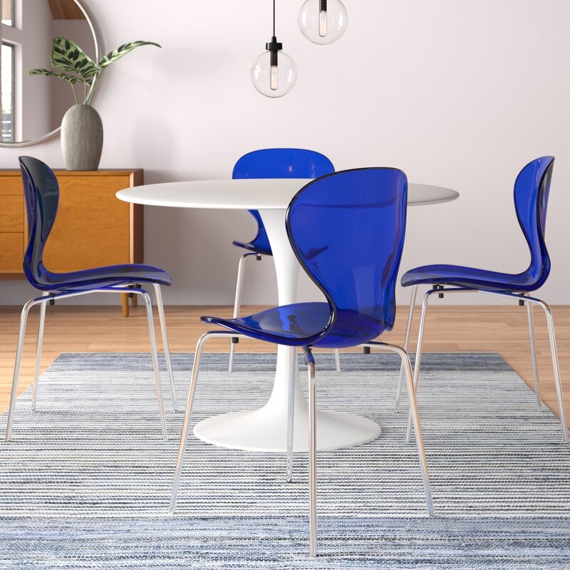 Pemberly Row Dining Side Chair With Strong Metal Legs in Blue