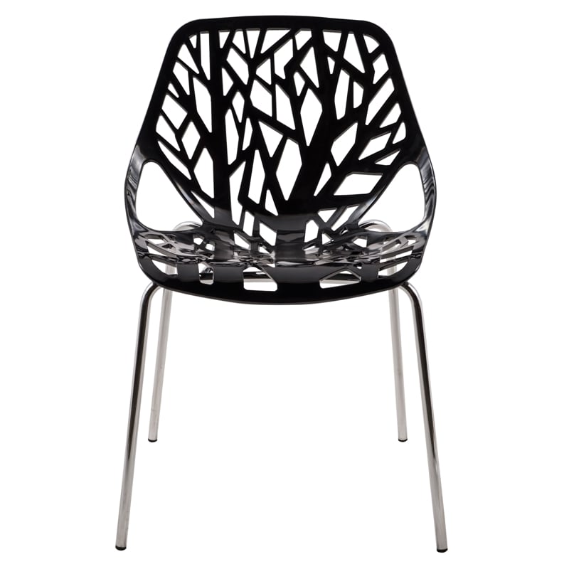 Pemberly Row Modern Dining Side Chair With Chromed Legs in Black