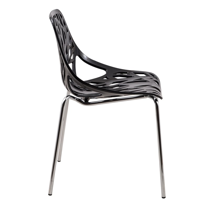 Pemberly Row Modern Dining Side Chair With Chromed Legs in Black
