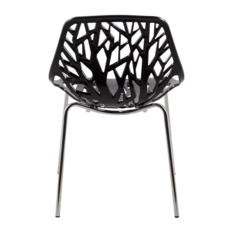 Pemberly Row Modern Dining Side Chair With Chromed Legs in Black