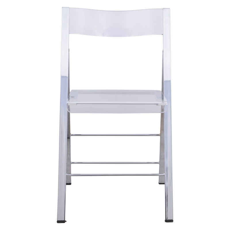 Pemberly Row Modern Acrylic Chrome Dining Folding Chair in Clear