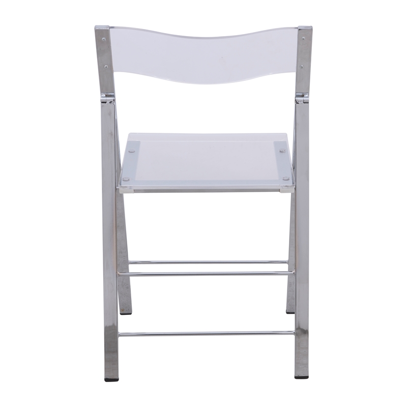 Pemberly Row Modern Acrylic Chrome Dining Folding Chair in Clear