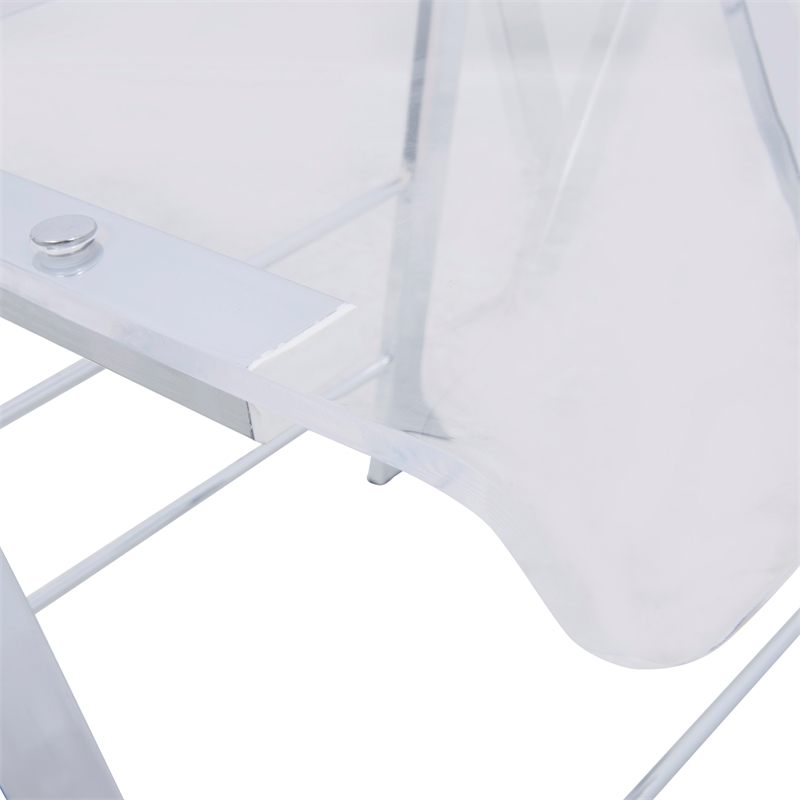 Pemberly Row Modern Acrylic Chrome Dining Folding Chair in Clear