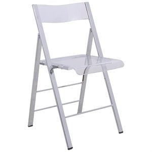 Pemberly Row Modern Acrylic Chrome Dining Folding Chair in Clear