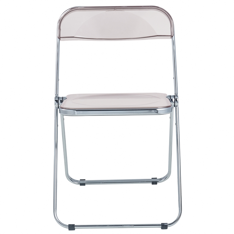 Pemberly Row Acrylic Folding Chair With Metal Frame in Rose Pink