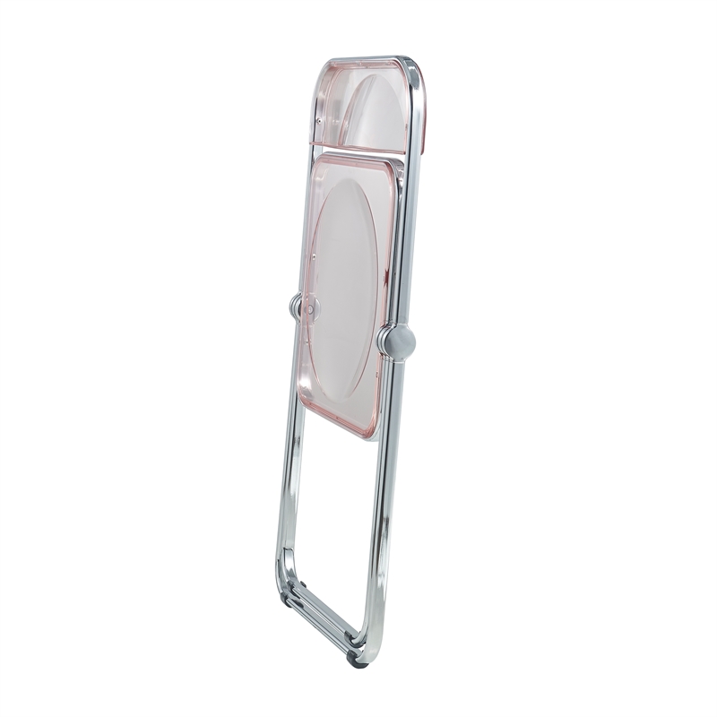 Pemberly Row Acrylic Folding Chair With Metal Frame in Rose Pink