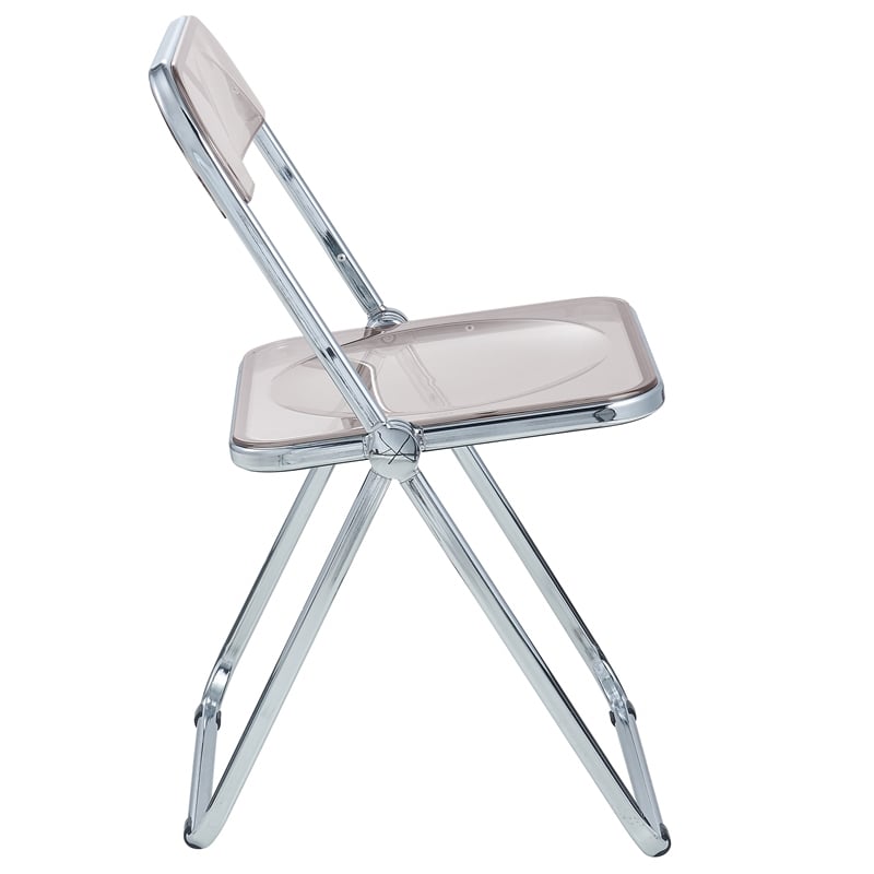 Pemberly Row Acrylic Folding Chair With Metal Frame in Rose Pink