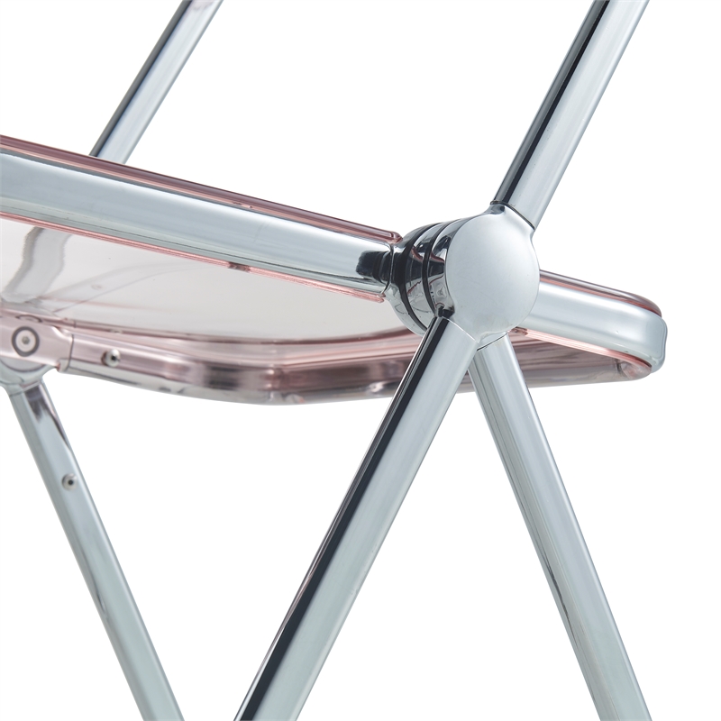 Pemberly Row Acrylic Folding Chair With Metal Frame in Rose Pink