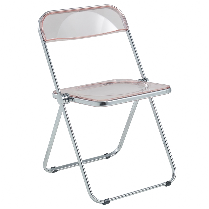 Pemberly Row Acrylic Folding Chair With Metal Frame in Rose Pink