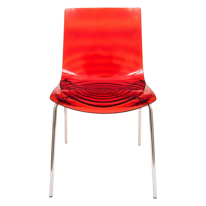 Pemberly Row Modern Rain Drop Design Dining Chair in Red Set of 4