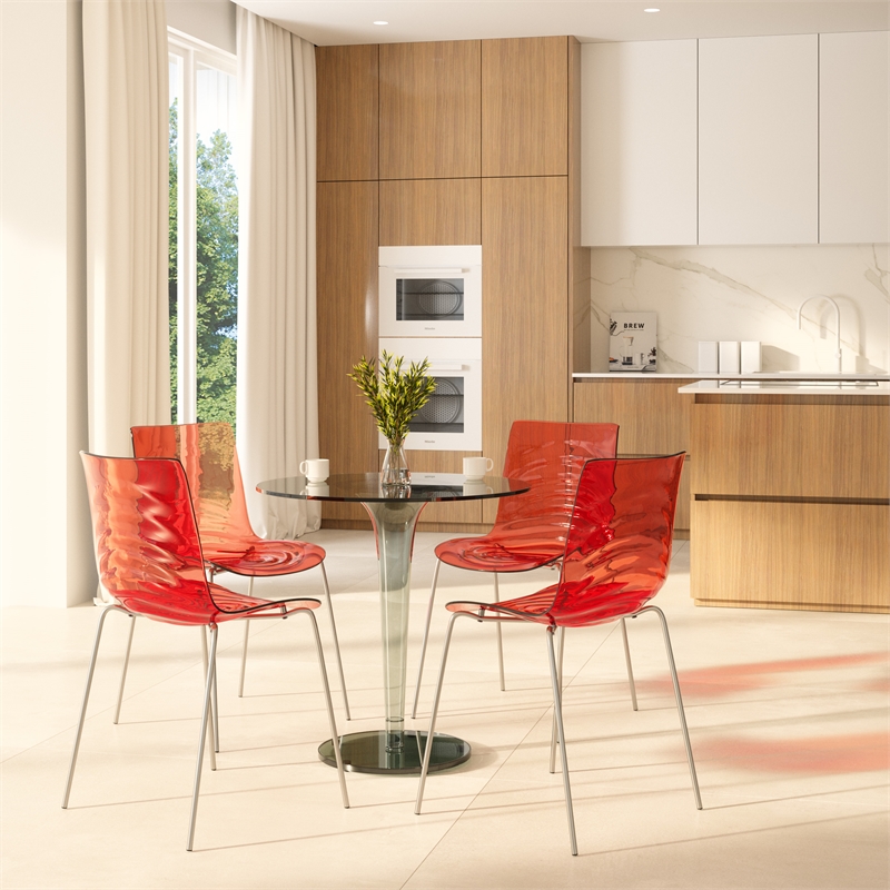Pemberly Row Modern Rain Drop Design Dining Chair in Red Set of 4