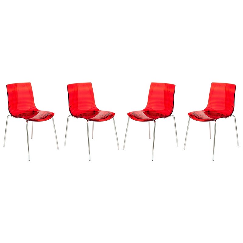 Pemberly Row Modern Rain Drop Design Dining Chair in Red Set of 4