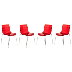 Pemberly Row Modern Rain Drop Design Dining Chair in Red Set of 4