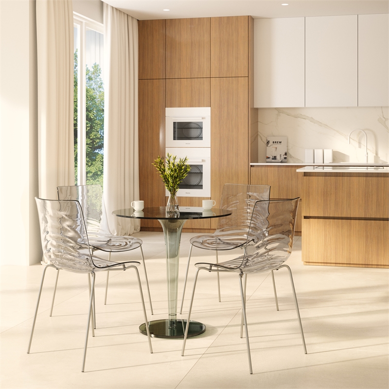 Pemberly Row Modern Rain Drop Design Dining Chair in Clear Set of 2